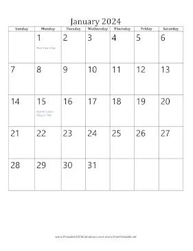 January 2024 Calendar (vertical) Calendar