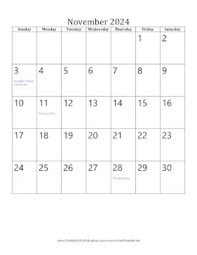 November 2024 Calendar (vertical) Calendar