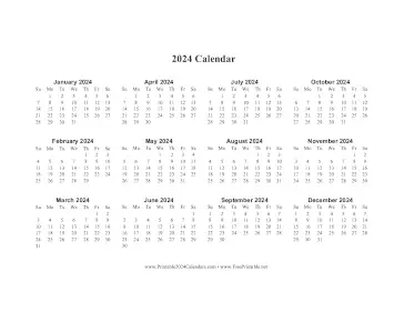 2024 Calendar One Page Horizontal Descending Calendar