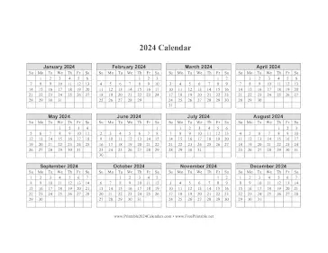 2024 Calendar One Page Horizontal Grid Calendar