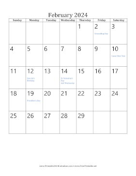 February 2024 Calendar (vertical) Calendar
