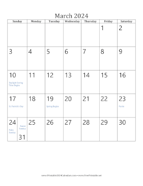 March 2024 Calendar (vertical) Calendar