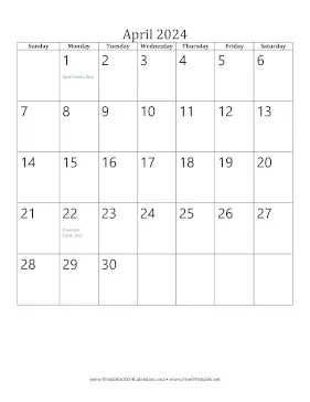 April 2024 Calendar (vertical) Calendar
