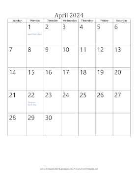 April 2024 Calendar (vertical) Calendar