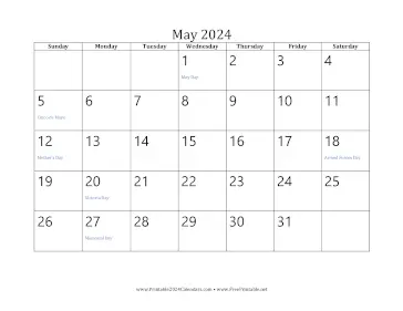 May 2024 Calendar Calendar