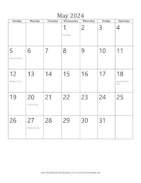 May 2024 Calendar (vertical) Calendar
