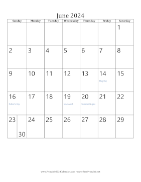 June 2024 Calendar (vertical) Calendar