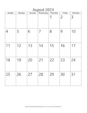 August 2024 Calendar (vertical) Calendar