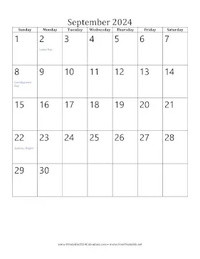September 2024 Calendar (vertical) Calendar