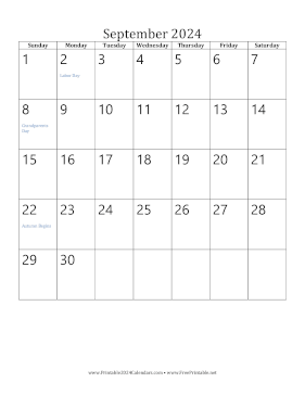 September 2024 Calendar (vertical) Calendar