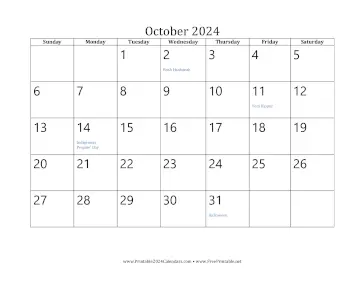 October 2024 Calendar Calendar