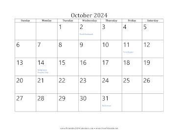 October 2024 Calendar Calendar