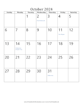 October 2024 Calendar (vertical) Calendar