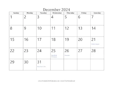 December 2024 Calendar Calendar