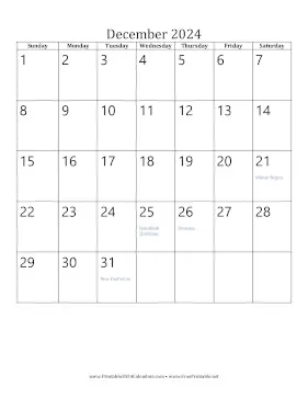 December 2024 Calendar (vertical) Calendar