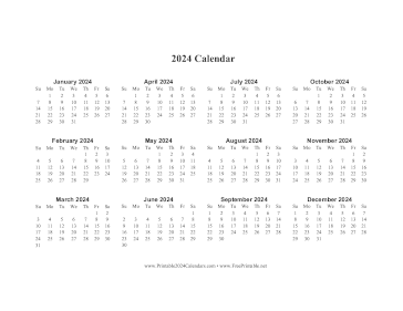 2024 Calendar One Page Horizontal Descending Calendar