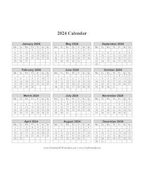 2024 Calendar One Page Vertical Grid Descending Monday Start Calendar
