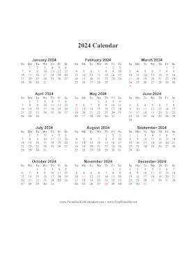 2024 Calendar One Page Vertical Holidays in Red Calendar