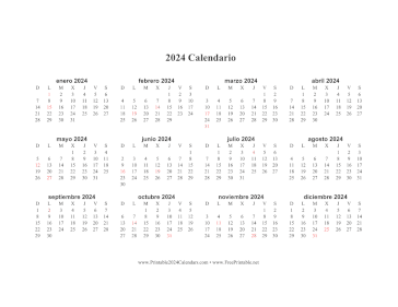 2024 Calendario en Una Pagina Horizontal Calendar
