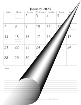 2024 Monthly Calendar with Notes Portrait Calendar