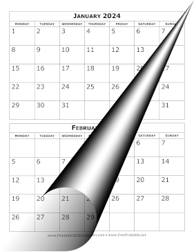 2024 Calendar Two Months per Page Monday Start Calendar