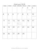 February 2024 Calendar (vertical) calendar