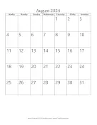 August 2024 Calendar (vertical)