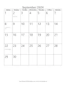 September 2024 Calendar (vertical) calendar