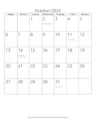 October 2024 Calendar (vertical) calendar