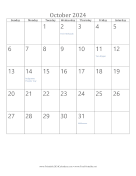 October 2024 Calendar (vertical) calendar