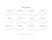 2024 Calendar on one page (horizontal holidays in red)