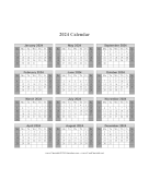 2024 Calendar on one page (vertical shaded weekends)