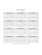 2024 Calendar on one page (vertical months run across page week starts on Monday)